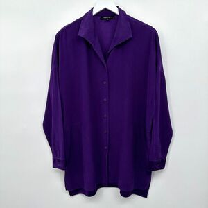 Lafayette New York Tunic Top Shirt Blouse Medium 100% Silk Pockets Long Sleeve‎